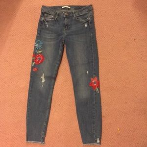 Zara skinny jeans with embroidered flower detail